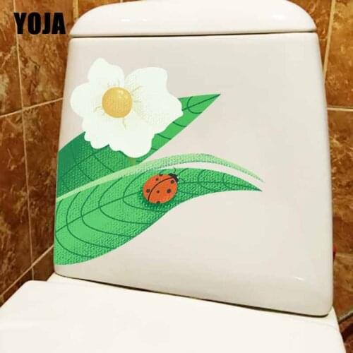 YOJA 22.3X22.3CM Creative Cartoon Bedroom Home Decor Wall Sticker Toilet Decal Coccinella Septempunctata And Flower T5-1112