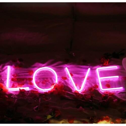 Home Decoration DIY Letter Symbol Plastic LED Lights Desk Decor Letters Ornament for Wedding Valentines Day Gift Pink Light