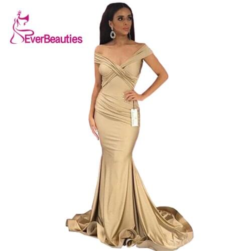 Mermaid Evening Dress 2020 Satin Formal party Sleeveless Boat Neck Vestidos De Festa Sexy Formal Dress Champagne Abendkleider