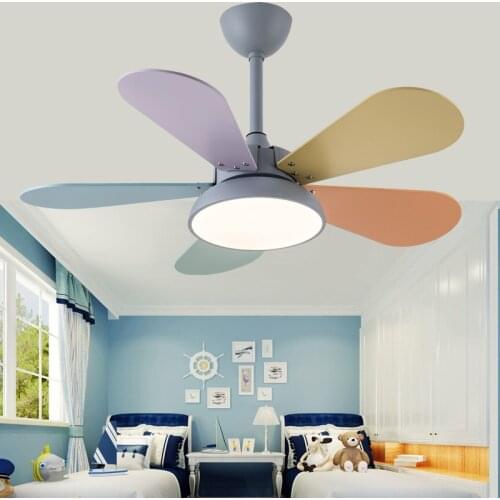 Childrens room fan lamp simple living room dining room integrated electric fan lamp macaron ceiling lights fan dimming