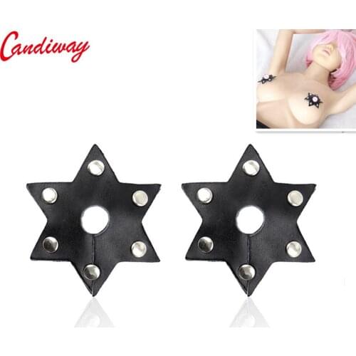 Candiway Adult Five-Pointed Star Sexy Adhesive Breasts Bra Leather Nipple Stickers Erotic Toys Roleplay Game For Women