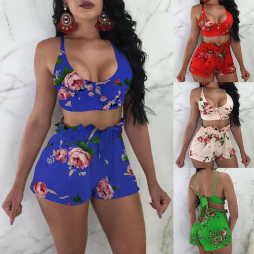 2020 Summer Floral Ruffle Women Bikini Set Swimwear Push-up Halter Bra and Ruffle Loose Beach Shorts Femme Swimsuit Beachwear