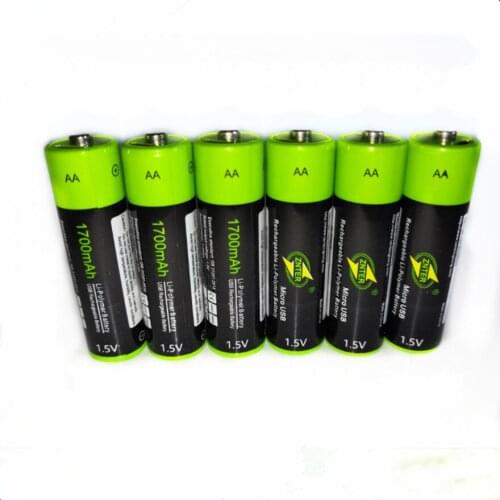 ZNTER 6PCS Mirco USB AA Rechargeable Battery 1.5V 1700mAh Lithium Ion Battery Toy Remote Control Battery Lithium Polymer Battery