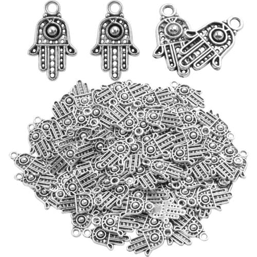 100pcs Antique Silver Hamsa Hand Charms Hand of Fatima Pendants Jewelry Making Findings for DIY Necklace Bracelet