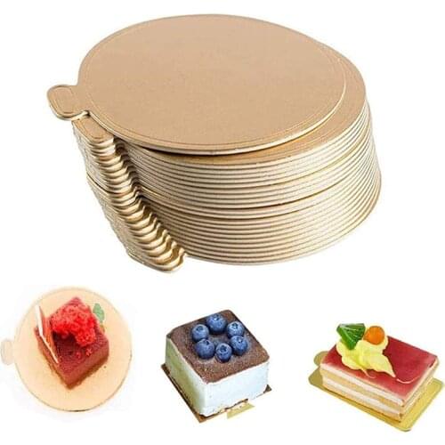 100Pcs Mini Cake Base Boards Gold Mousse Cake Cardboard Set, Ideal for Dessert Buffet, Wedding, Parties, Catering Supplies