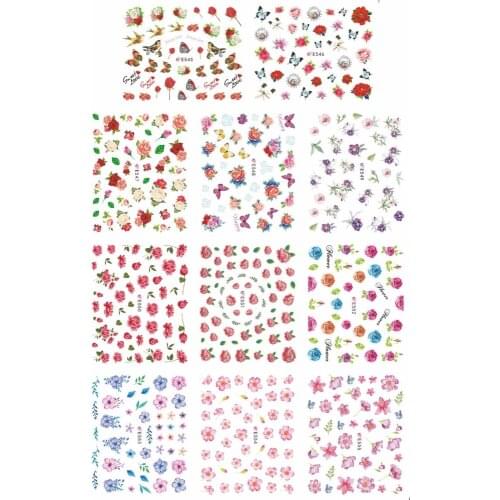 11 PCS / LOT SIMULATION SELF-ADHESIVE 3D NAIL TATTOOS STICKER FLOWER BUTTERFLY GERANIUM MORNING-GLORY E545-555