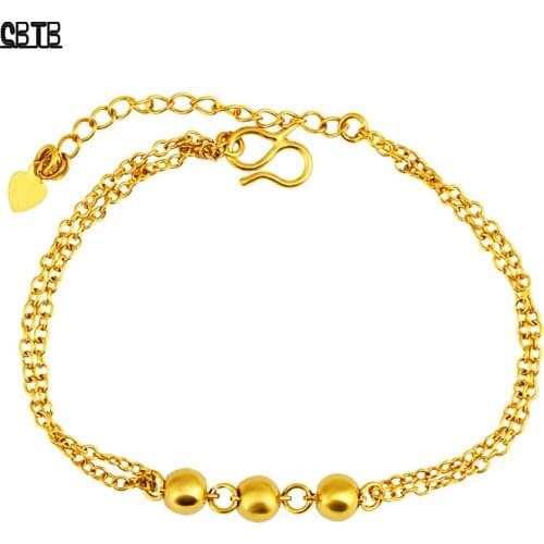 18K Gold Bead Bracelet Women and Men Bracelets Double Chain Pendant Jewelry Unisex Wedding Accessories Holiday Gift Wholesale