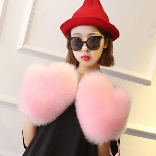 2017 Winter New Simulation Fox Fur Fur Gloves Men and Women Models Hanging Neck Warm Solid Color Fur Gloves