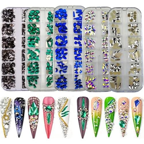 240 pcs Glass Crystal Red AB Rhinestones For Nails Art Rhinestones Flatback 12 Style Mulit Shape Gems Stones Set for Makeup