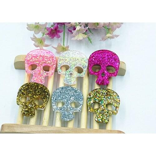 30pcs/lot flat back resin cabochons accessories DIY resin cat kawaii resin skull with gliteer in it 31*36mm