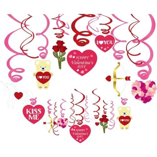30pcs Sweet Heart Rose Kiss Me Celiling Hanging Swirls I Love U Valentines Day Party Decorations Romantic Wedding Party Favors