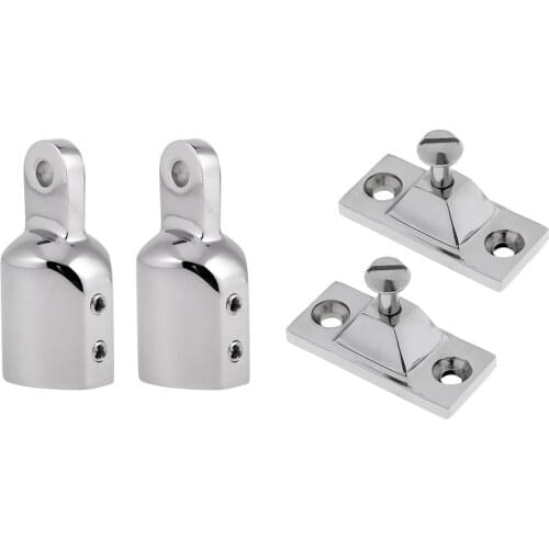 4 Pieces Marine Boat Deck Hinge Mount with 25mm Bimini Top Pipe Eye End Caps - 316 Stainless Steel