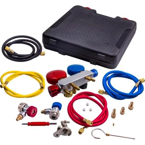 4 Way AC Diagnostic Manifold Gauge for Air Conditioner R22 R410A Tube Backup set