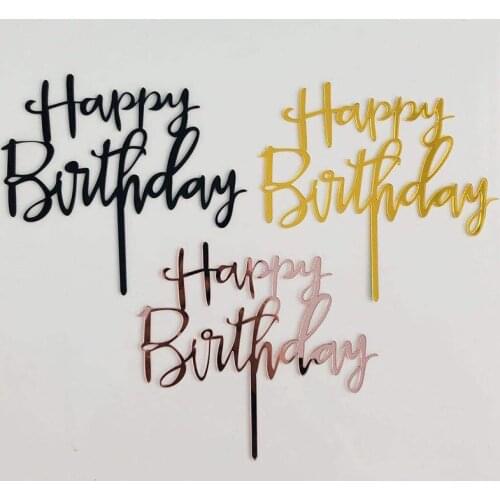5pcs Gold Happy Birthday Cake Topper Acrylic Letter Gold Silver Cake Top Flag Decoration for Boy Birthday Party Wedding
