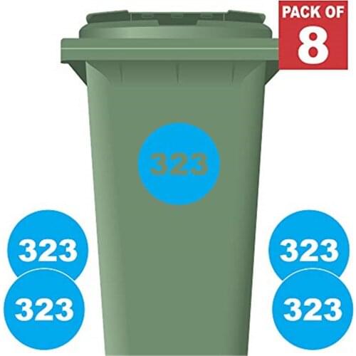 8 X Personalised Printed Wheelie Bin Number Stickers House Number Street Name Classic Style Round