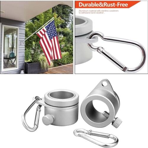 Aluminum Rustproof Flag Pole Rings Clip Grommet for 1 inch Dia. Mounting Attachments Rotating Anti Wrap Kit with Carabiner