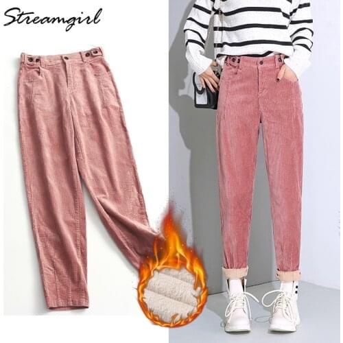 Autumn Winter Corduroy Pants Women High Waist Corduroy Trousers For Women Black Warm Harem Winter Velvet Pants Pink Trousers