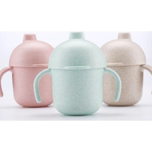 Double Handle Baby Water Bottle Unbreakable Wheat Straw Cup Protable Mug Drink