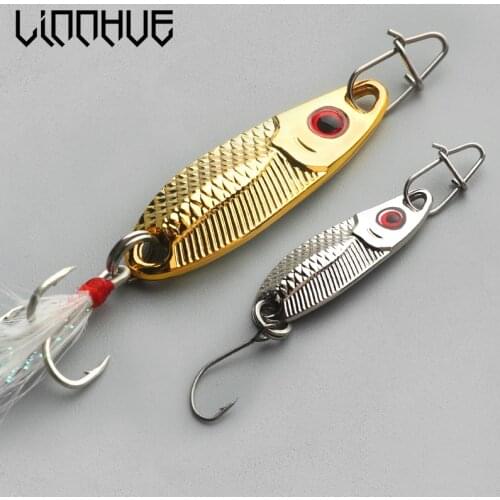 LINNHUE Fishing Lure1.5g 2.5g 3.5g 5g Zinc Alloy Gold Silver Hard Baits Spoon Bass Baits Treble Hook Tackle Lure Small Baits