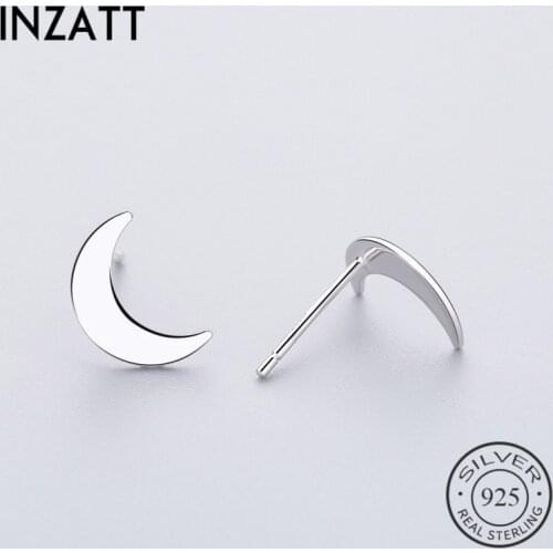 INZATT Minimalist Punk Tiny Moon Stud Earrings Real 925 Sterling Silver Fine Jewelry Women Birthday Party Accessories Gift