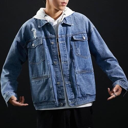 Mens spring and autumn 2021 new denim jacket loose trend simple jacket fashion casual tooling denim denim jacket 8015