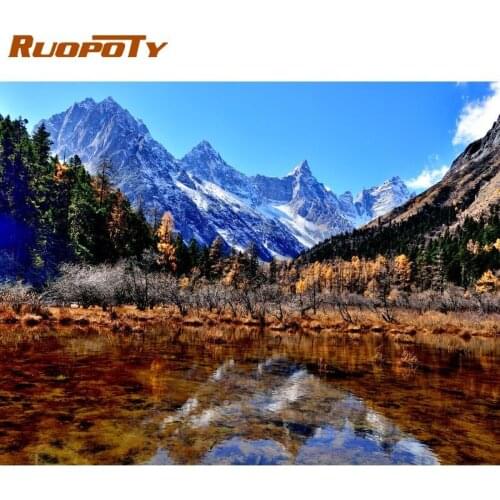 RUOPOTY Diy Paint By Numbers Kits For Adults Framed Mountain Water Landscape Painting Home Wall Decor Acrylic Paints Art
