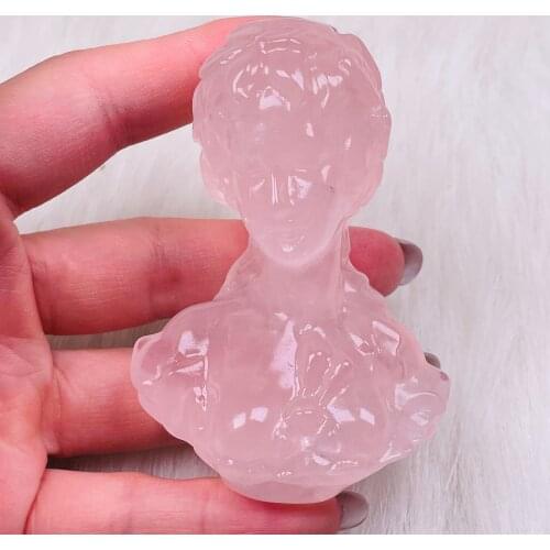 Natural Rose Quartz Crystal Hand-Carved Goddess Statue Venus Home Decor