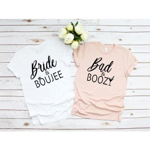 Skuggnas New Arrival Bride and Boujee T-shirt BFF t shirts Bachelorette Party Clothing Bridal Party t shirts Bride to Be Tops
