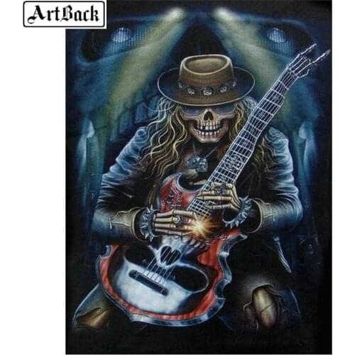 Full square diamond painting skull guitar diy 5d diamond mosaic music icon handmade crafts sticker