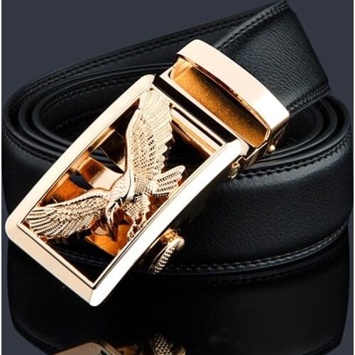 KWD Luxury Gold Eagle Metal Automatic Buckle Waist Belt Designer Belts Mens High Quality Cow Genuine Leather Kemer for Jeans
