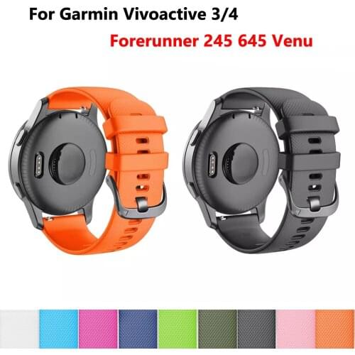 20 22mm Replacement Silicone Watch Band Sports Wrist Straps For Garmin Forerunner 245M/645/Vivoactive 3/4/Venu/Venu SQ Bracelet