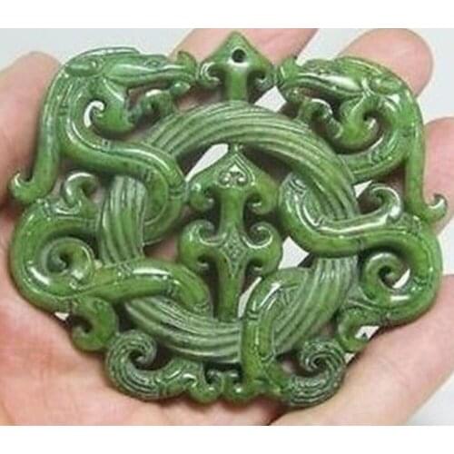 CHINESE OLD HANDWORK GREEN JADE CARVED DRAGON PENDANT Free shipping