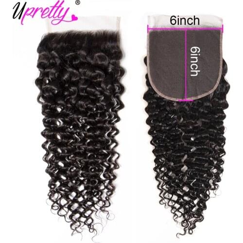 Upretty Hair 6x6 Lace Closure Pre Plucked Brazilian Curly Hair Closure 10-20 Inch Free Middle Part Human Hair Lace Top Closure