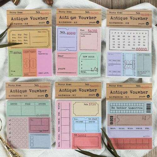 6Patterns Vintage Memo Stickers Pad Calendar Ticket Design Planner Sketchbook Notebook Diary Decorative Stationery Supplier
