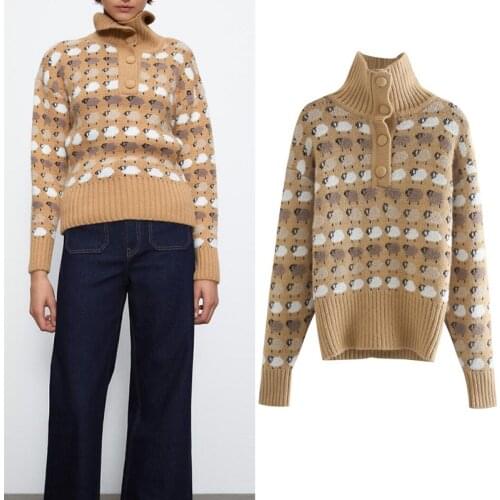 Womens Turtleneck Fall Winter 2020 Woman Vogue Knitted Sweater Womens Long Sleeve Printed Warm Sweater