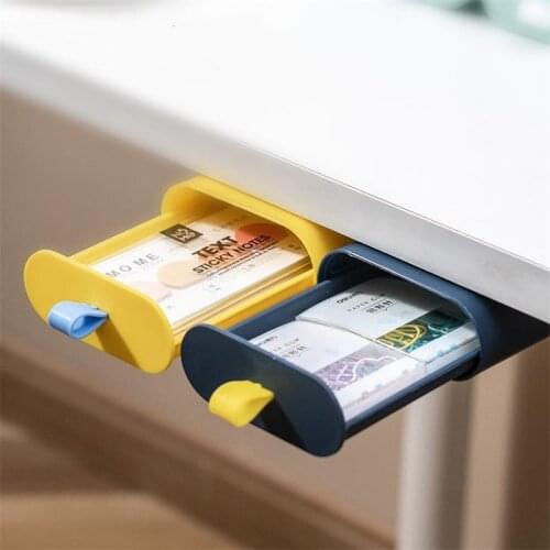 Under Desk Drawer Adhesive Storage Box For Office Pen Holder Hidden Sorting Box Kitchen Knife Fork Storage Tray Organizer