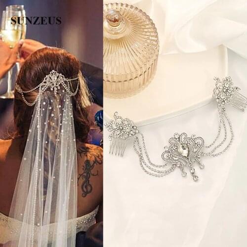 Gold Silver Rose Gold Metals Headband with Comb Europe Style Bridal Wedding Jewelry Bling Bling Beaded Headwear for Women HD05