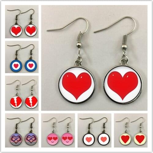 Womens Heart Shaped Cute Convex Glass Earrings New Fashion Red Love Womens Earrings