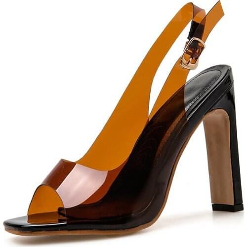 CJDLY 2020 PVC Women Transparent Heel Sandals Jelly Sandals Crystal Fish Mouth Open Toed High Heels Slippers Discount Pumps 11CM