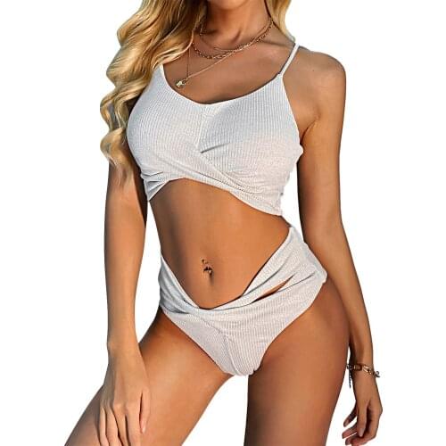 Women Sexy Bikini Set Solid Color Tankinis Sparkling Two Pieces Bikini Swimwear Swimsuits