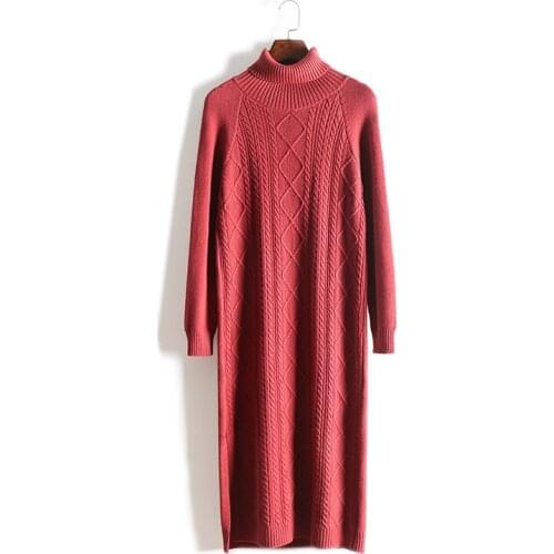 Women Dress Hot Sale Wool Solid 2018 Winter New Womens Knit Dress Slim Long Bag Hip Cashmere Split High Collar Sleeve Female