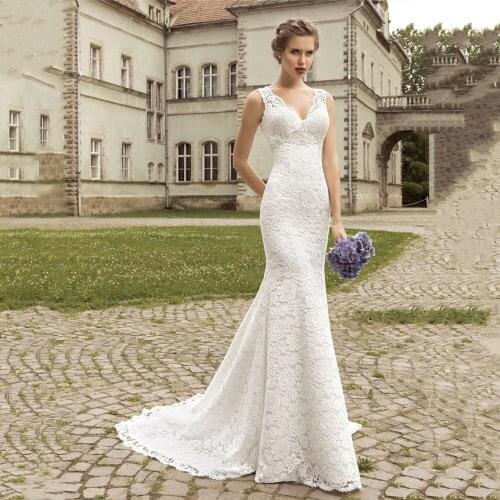 Wedding Dress Mermaid Beaded Lace V-neck Sleeveless Elegant Lace-Up Bridal Gowns Luxury Robe de Mairee Custom Made Sweep Train