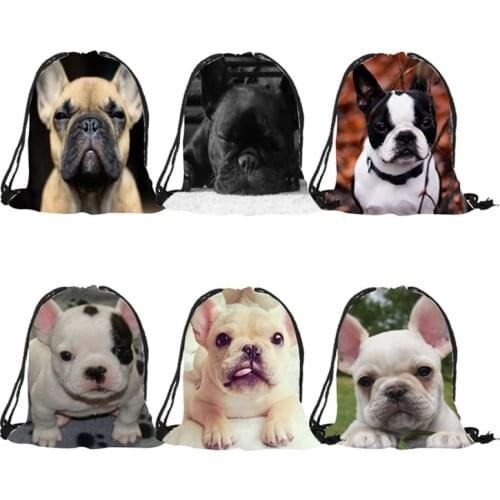 Lively Cute Bulldog Creative 3D Printing Women Men Drawstring Backpack travel softback women mochila drawstring bag boys girls