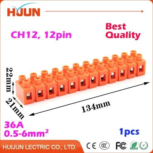 1pcs/lot 12 Pin 36A Push Quick Cable Connector High Quality Universal Reuseable Clamp Terminal Wiring 0.5-6mm2 Wire Red CH-12