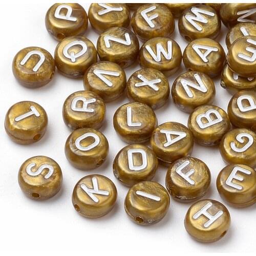 200pcs 7x4mm Mixed Letter Acrylic Beads White Flat Round For DIY Jewelry Making Craft Material , Hole: 1mm