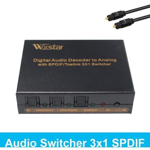 3 Port Optical SPDIF Toslink to L/R RCA 3.5mm Stereo Audio with Optical Switcher Digital to Analog Audio Decoder Adaptor