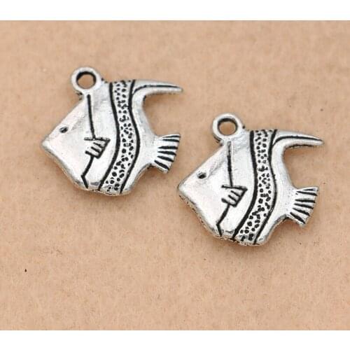 KJjewel Tibetan Silver Plated Fish Charms Pendants for Jewelry Making Bracelet Accessories Diy Findings 14x14mm 5pcs