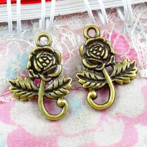 60pcs 21*15.5MM rose flower charms vintage bronze flower pendant for bracelet earring necklace diy jewelry making