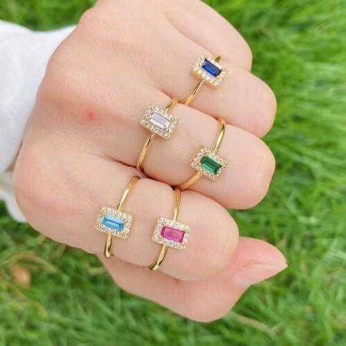 8Pcs Gold Filled fashion crystal Zircon rectangle open cuff mini ring for fashion girl
