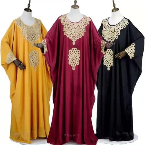 New Style Womens Fashion Classic Design African Clothing Dashiki Lace ABaya Chiffon Fabric Free Size Inside Loose Long Dress